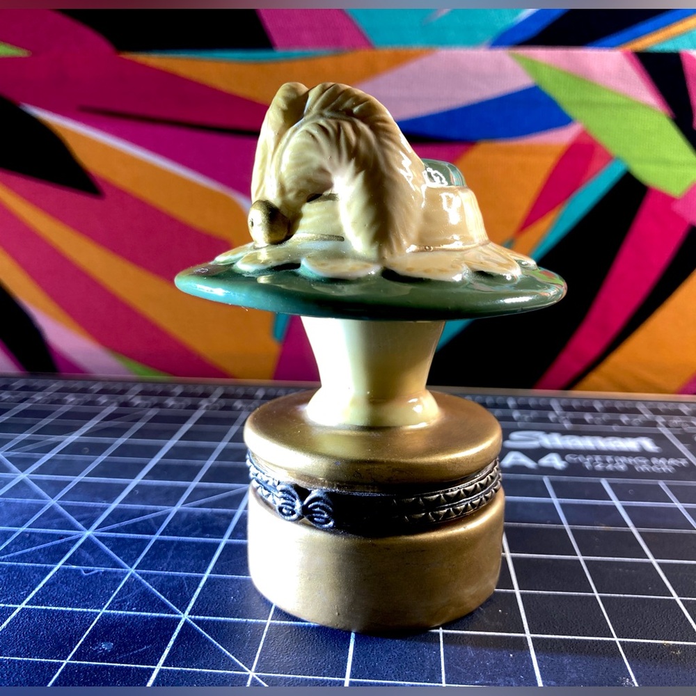 Vintage Fancy Hat Limoges Style Hinged Trinket Box